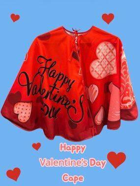 2 for $30 | Valentine's Day Red Heart Print Cape